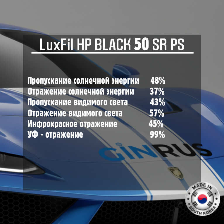 Тонировочная пленка HP BLACK 50 SR PS LUXFIL (1,52*30м.)