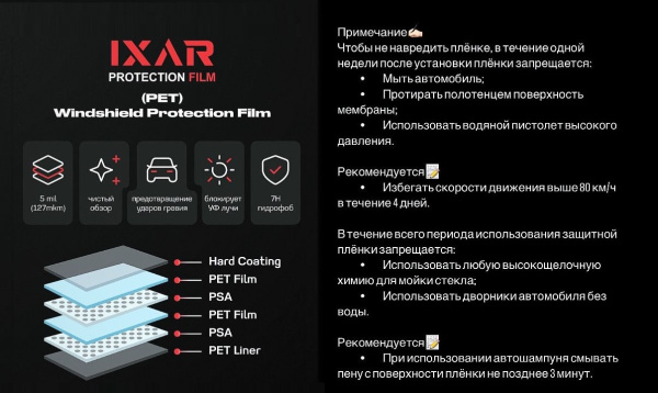 АКЦИЯ IXAR Защитная пленка для лобового стекла от сколов  Windshield Protection Film с атермальным эффектом blue 86%. 1,52*30м, 127 мкрн, Корея АКЦИЯ IXAR Защитная пленка для лобового стекла от сколов  Windshield Protection Film с атермальным эффектом blue 86%. 1,52*30м, 127 мкрн, Корея